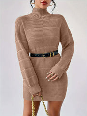 Turtleneck Long Sleeves Knitted Mini Sweater Dresss