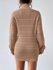 Turtleneck Long Sleeves Knitted Mini Sweater Dresss