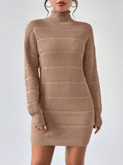 Turtleneck Long Sleeves Knitted Mini Sweater Dresss