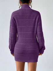 Turtleneck Long Sleeves Knitted Mini Sweater Dresss