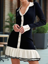 Colorblock Double Layer Ruffle Knit Sweater Dress