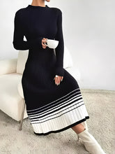 Round Neck Long Sleeves Colorblock Knitted Sweater Dress