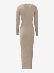 Ruched V Neck Long Sleeve Bodycon Sweater Dress