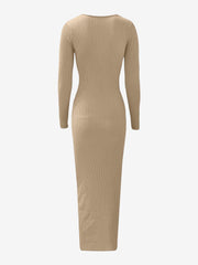 Ruched V Neck Long Sleeve Bodycon Sweater Dress