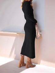 Ruched V Neck Long Sleeve Bodycon Sweater Dress