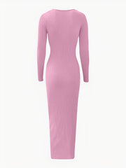 Ruched V Neck Long Sleeve Bodycon Sweater Dress