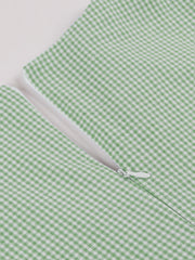 Vintage 3/4 Puff Sleeves Collared Gingham Patchwork Belted A-Line Midi Dress