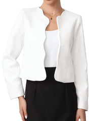 Tweed Collarless Open Front Work Business Cropped Jackets