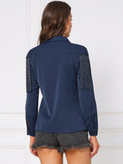 Glitter Fringe Long Sleeve Button Down Disco Party Cowgirl Blouse