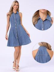 Denim Casual Halter Neck Midi Jean Dress