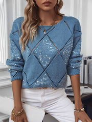 Hollow Sequin Long Sleeves Knitted Pullover Sweater