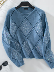 Hollow Sequin Long Sleeves Knitted Pullover Sweater