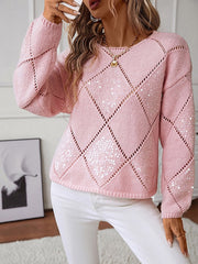Hollow Sequin Long Sleeves Knitted Pullover Sweater