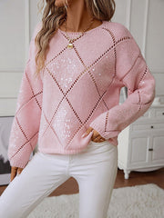 Hollow Sequin Long Sleeves Knitted Pullover Sweater