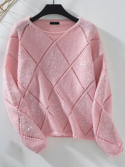Hollow Sequin Long Sleeves Knitted Pullover Sweater