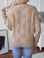 Crew Neck Long Sleeves Solid Color Sweater
