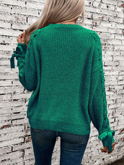 Crew Neck Lace-Up Bow Long Sleeves Sweater