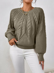 Crew Neck Cable Knit Solid Color Sweater