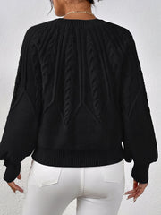 Crew Neck Cable Knit Solid Color Sweater