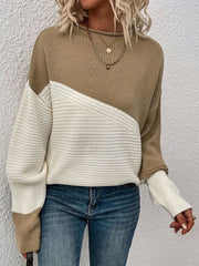 Crew Neck Colorblock Drop Shoulder Long Sleeves Sweater