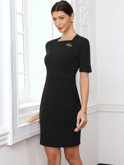 Square Neck Short Sleeve Work Business Sheath Dress