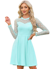 Heart Mesh Sheer Long Sleeve Gothic Cocktail Skater Mini Dress