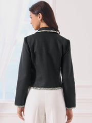 Notched Lapel Long Sleeve Dressy Casual Tweed Jacket
