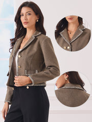 Notched Lapel Long Sleeve Dressy Casual Tweed Jacket