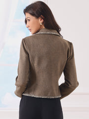 Notched Lapel Long Sleeve Dressy Casual Tweed Jacket