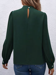 Satin Mock Neck Puff Sleeves Work Blouse