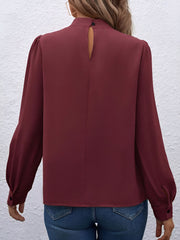 Satin Mock Neck Puff Sleeves Work Blouse