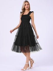 Smocked Tiered Ruffled Sleeveless Midi A-Line Dress