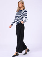 Striped Long Sleeve Crew Neck Casual Tops