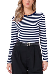 Striped Long Sleeve Crew Neck Casual Tops