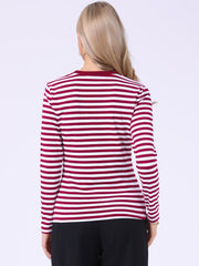 Striped Long Sleeve Crew Neck Casual Tops