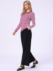 Striped Long Sleeve Crew Neck Casual Tops