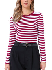 Striped Long Sleeve Crew Neck Casual Tops