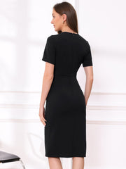 Short Sleeve Crew Neck Midi Sheath Work Dress