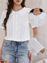 Short Sleeve Peter Pan Collar Button Down Cotton Blouse