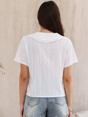 Short Sleeve Peter Pan Collar Button Down Cotton Blouse