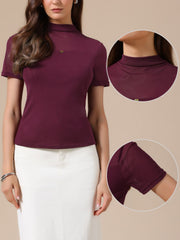 Summer Illusion Mock Neck Short Sleeve Sheer Mesh Blouse
