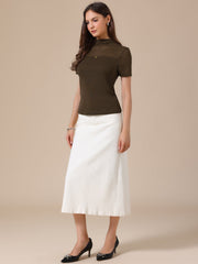 Summer Illusion Mock Neck Short Sleeve Sheer Mesh Blouse