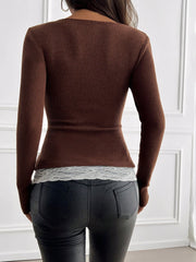 Colorblock Lace Patchwork Long Sleeves Blouse