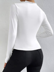 Solid Color Ruched Long Sleeves Slim Fit Blouse