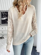 V Neck Lace Sheer Long Sleeves Blouse