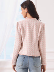 Plaid Tweed Long Sleeve Open Front Work Office Jacket