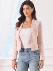 Plaid Tweed Long Sleeve Open Front Work Office Jacket