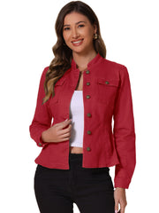 Casual Denim Classic Stand Collar Long Sleeve Jean Jacket