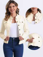 Casual Denim Classic Stand Collar Long Sleeve Jean Jacket