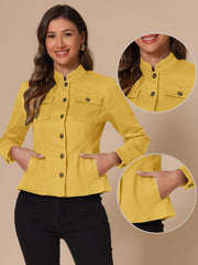Casual Denim Classic Stand Collar Long Sleeve Jean Jacket